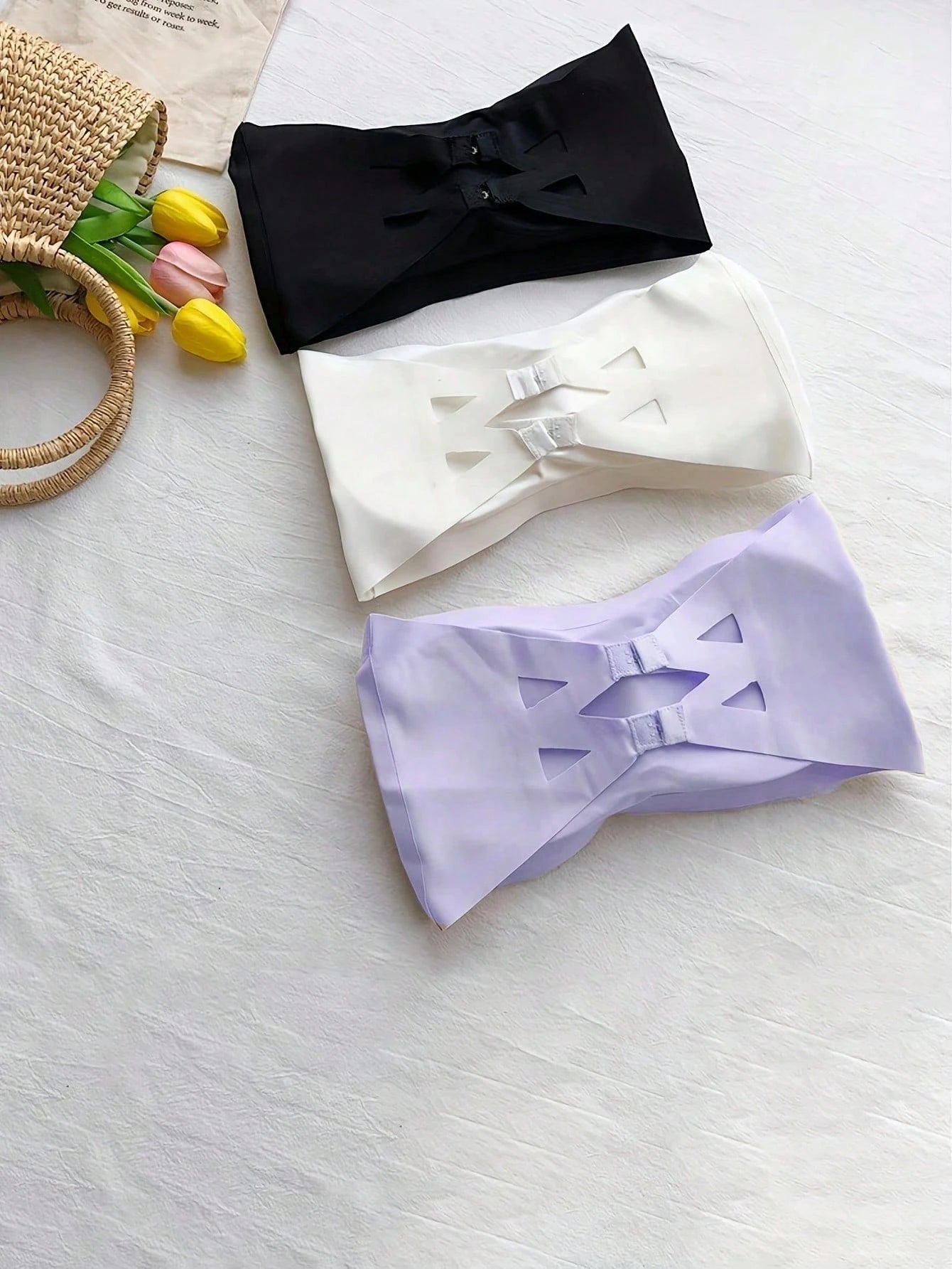 3pcs Teen Girl Seamless Ice Silk Wrapped Chest Shoulder-Strapless, Traceless, Beauty Back Anti-Light-Invisible-Buckle Bra