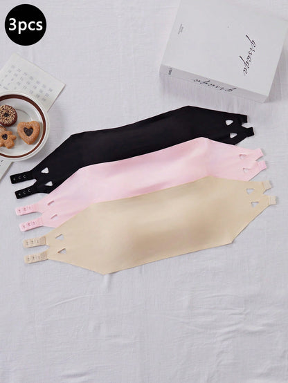 3pcs Teen Girl Strapless, Traceless, Icy, Beautiful Back Wrapped Chest Underwear With Anti-Lightning & Invisible Fastener