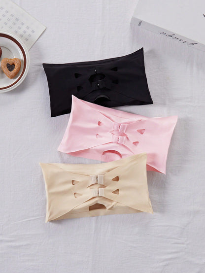 3pcs Teen Girl Strapless, Traceless, Icy, Beautiful Back Wrapped Chest Underwear With Anti-Lightning & Invisible Fastener