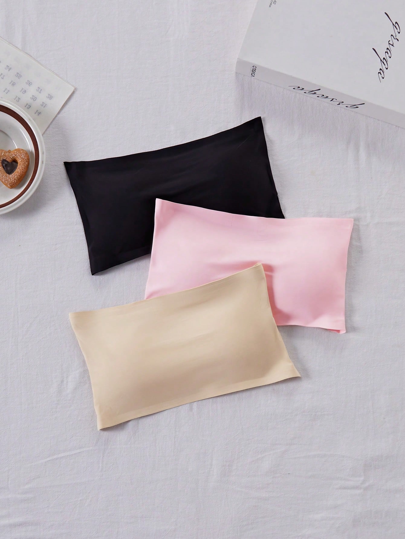 3pcs Teen Girl Strapless, Traceless, Icy, Beautiful Back Wrapped Chest Underwear With Anti-Lightning & Invisible Fastener