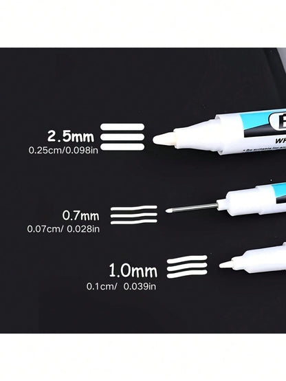 3pcs White Permanent Marker Pens - Quick Drying, Waterproof And Non-Fading, Suitable For DIY, Glass, Faux Leather, Wood, Metal Painting - Perfect For Valentine's Day, Party Crafts