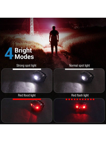 3W Powerful Mini Headlamp Red Light LED Headlight 4-Mode Powered AAA Battery Head Torch Waterproof Camping Fishig Lantern The Headlamp Is Made Of Durable Aluminum Alloy, Ensuring Its Longevity Even In