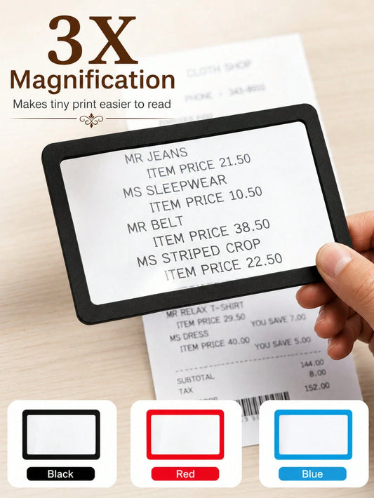3X Magnifying Glass, Portable Handheld Magnifier, Card Size Magnifier, Bookmark/Card/Business Card Magnifier, Pocket Magnifier
