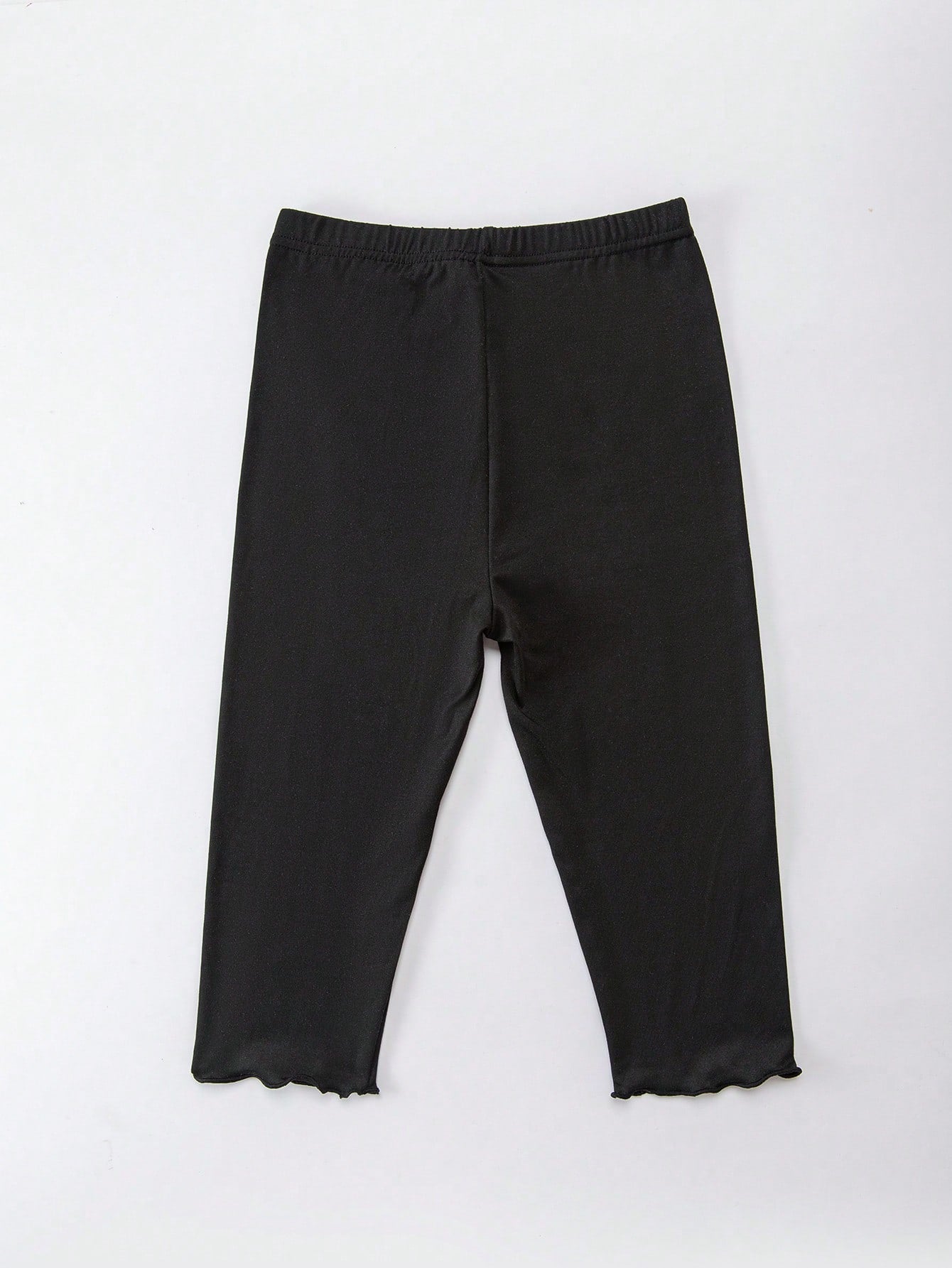 4/2/1pc Summer Girls Leggings, Children's Base Layer Pants, Baby, Spring/Summer, Lightweight, Frill Trim Mid-Thigh Leggings, Grey, Black, Solid Color, Casual Capri Pants, Simple Cute Fashion, Suitable
