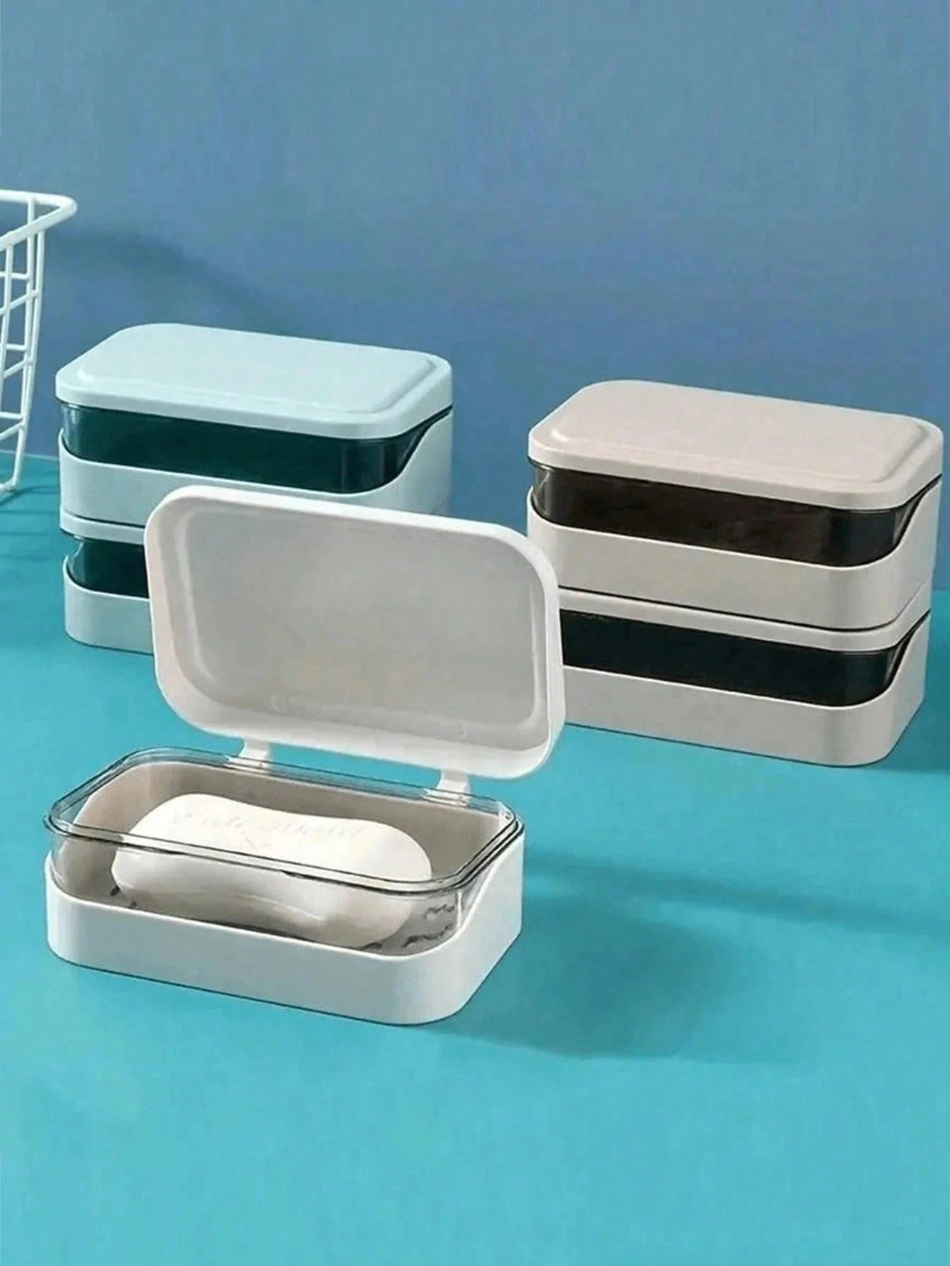 4/3/2pcs Plastic Rectangular Soap Box With Lid, Portable Soap Holder, Bathroom Draining Soap Dish, 1pc Bathroom Accessory, Home Decor, Autumn Decor, Back To School Decor (Randomly Shipped 2 Colors For