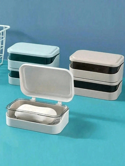 4/3/2pcs Plastic Rectangular Soap Box With Lid, Portable Soap Holder, Bathroom Draining Soap Dish, 1pc Bathroom Accessory, Home Decor, Autumn Decor, Back To School Decor (Randomly Shipped 2 Colors For