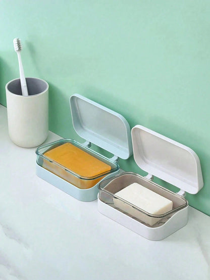 4/3/2pcs Plastic Rectangular Soap Box With Lid, Portable Soap Holder, Bathroom Draining Soap Dish, 1pc Bathroom Accessory, Home Decor, Autumn Decor, Back To School Decor (Randomly Shipped 2 Colors For