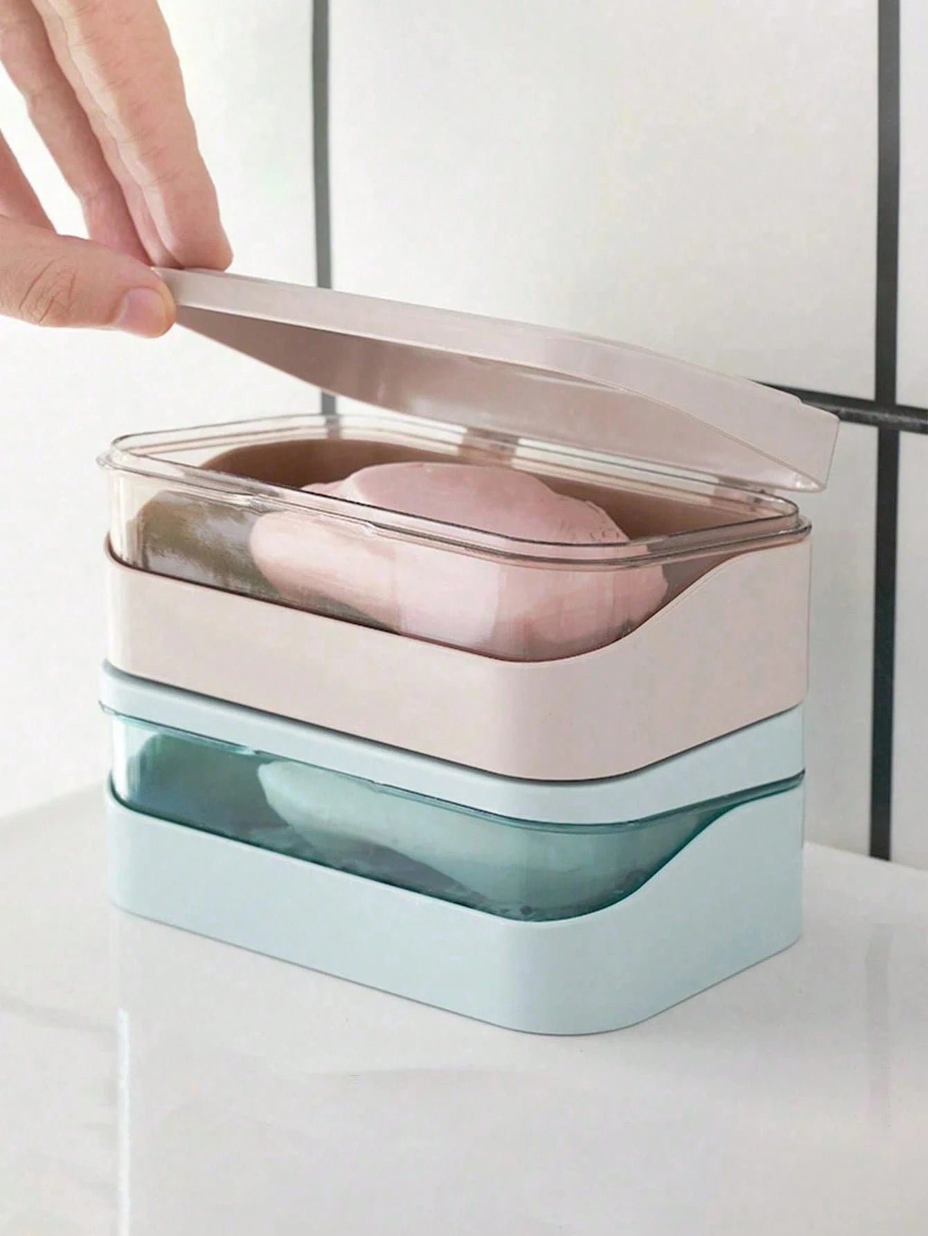 4/3/2pcs Plastic Rectangular Soap Box With Lid, Portable Soap Holder, Bathroom Draining Soap Dish, 1pc Bathroom Accessory, Home Decor, Autumn Decor, Back To School Decor (Randomly Shipped 2 Colors For