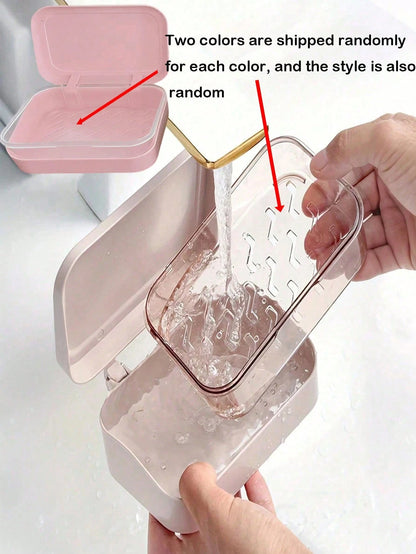 4/3/2pcs Plastic Rectangular Soap Box With Lid, Portable Soap Holder, Bathroom Draining Soap Dish, 1pc Bathroom Accessory, Home Decor, Autumn Decor, Back To School Decor (Randomly Shipped 2 Colors For