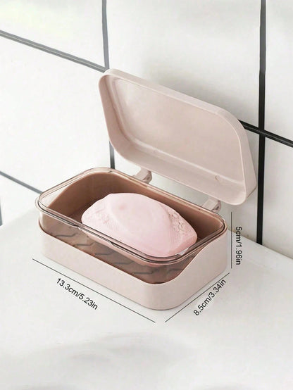 4/3/2pcs Plastic Rectangular Soap Box With Lid, Portable Soap Holder, Bathroom Draining Soap Dish, 1pc Bathroom Accessory, Home Decor, Autumn Decor, Back To School Decor (Randomly Shipped 2 Colors For