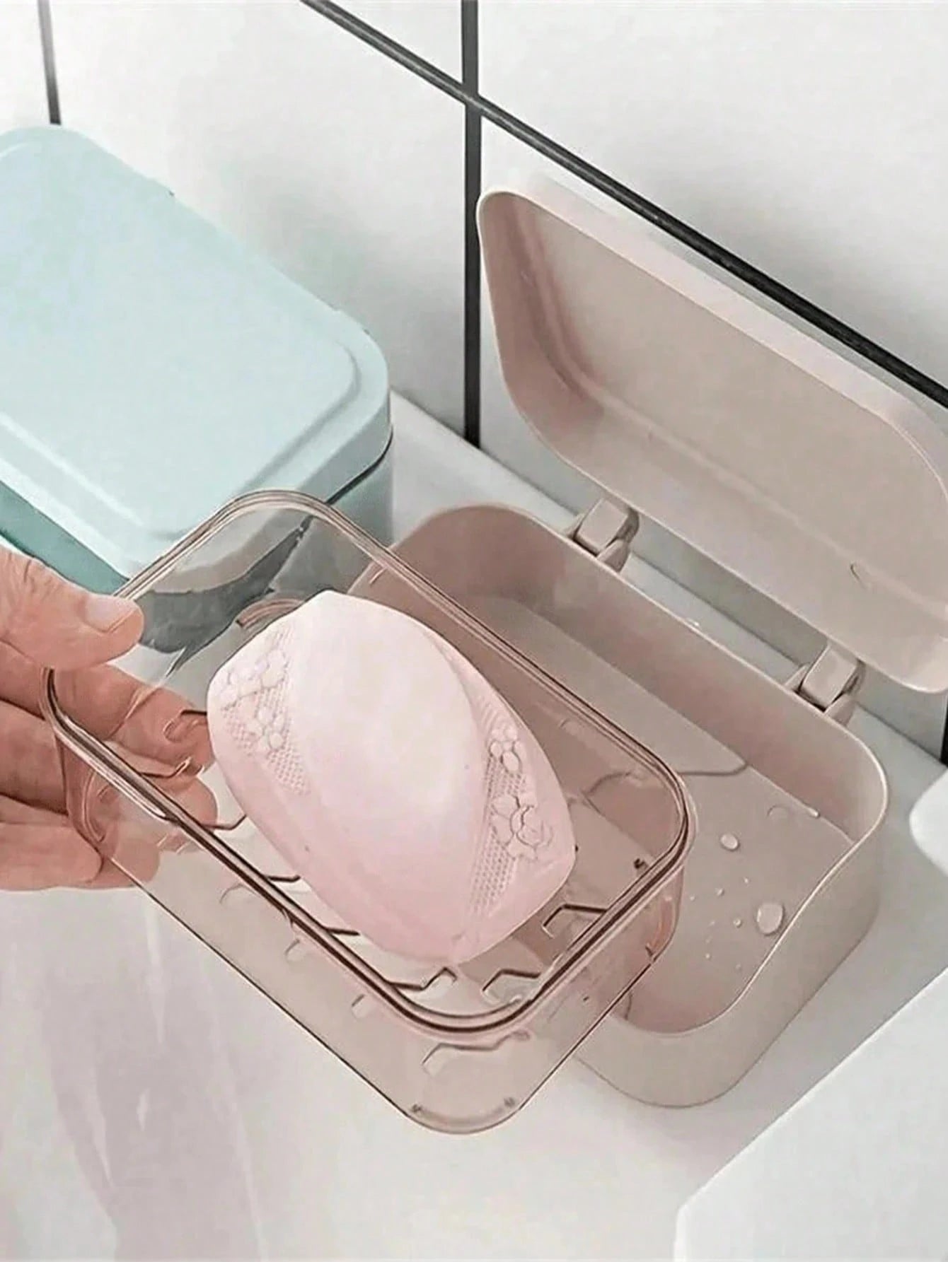 4/3/2pcs Plastic Rectangular Soap Box With Lid, Portable Soap Holder, Bathroom Draining Soap Dish, 1pc Bathroom Accessory, Home Decor, Autumn Decor, Back To School Decor (Randomly Shipped 2 Colors For