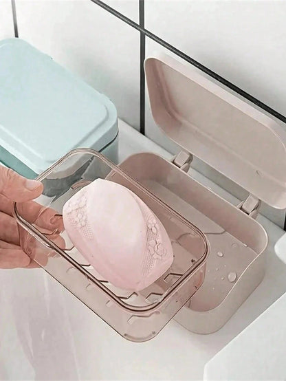 4/3/2pcs Plastic Rectangular Soap Box With Lid, Portable Soap Holder, Bathroom Draining Soap Dish, 1pc Bathroom Accessory, Home Decor, Autumn Decor, Back To School Decor (Randomly Shipped 2 Colors For