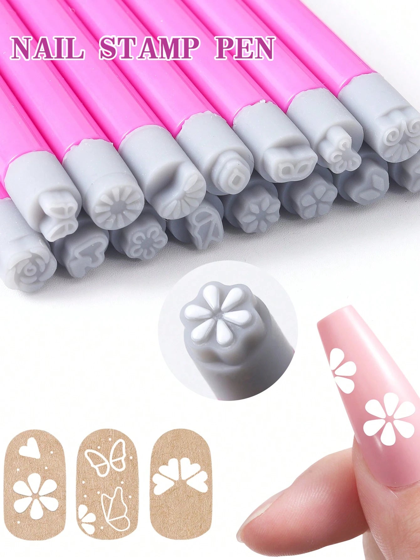 4/6/10/15Pcs/Set Nail Art Stamp Pen Set, Flower Butterfly Pattern Nail Transfer Print Tool, Non-Alcoholic Nail Stamping Kit For Women