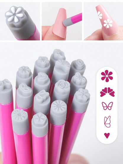 4/6/10/15Pcs/Set Nail Art Stamp Pen Set, Flower Butterfly Pattern Nail Transfer Print Tool, Non-Alcoholic Nail Stamping Kit For Women