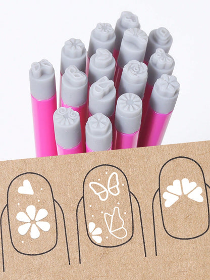 4/6/10/15Pcs/Set Nail Art Stamp Pen Set, Flower Butterfly Pattern Nail Transfer Print Tool, Non-Alcoholic Nail Stamping Kit For Women