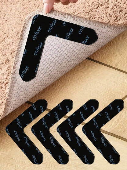 4/8/12/2pcs Carpet Anti-Slip Fixing Tape, PU Material, Washable, No Residue, Reusable, Washable Fixing Stickers
