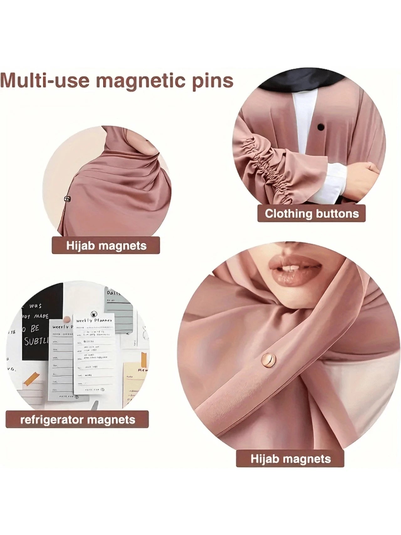 4/8/12Pairs Magnetic Headscarf Pins, Multi-Purpose Magnetic Scarf Pins For Women, Colorful Round Magnets, Durable Headscarf Accessories, Suitable For Daily Wear