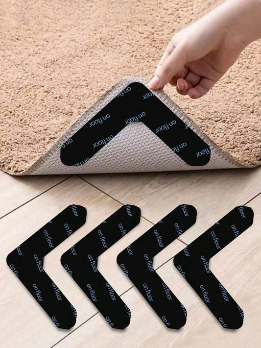 4/8/16pcs Reusable Carpet Grippers, Carpet Double-Sided Adhesive Tape Stickers, PU Washable Anti-Slip Mats, Customizable For Preventing Carpet Movement And Rolling Edges, Suitable For Hardwood Floors