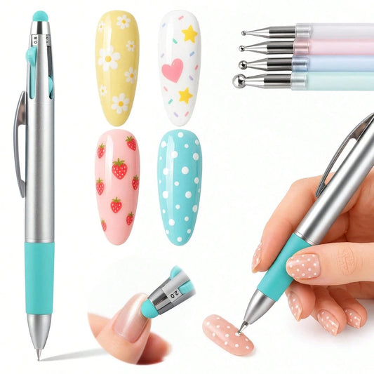4-In-1 Nail Dotting Pen, Ballpoint Manicure Tool With Size Marking & Pressing Head, Includes 4 Dotting Tips (0.8/1/1.6/2mm) For Nail Art DIY And Salon, Green