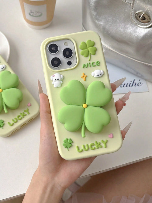 4-Leaf Clover Phone Holder Case, Suitable For IPhone 15 Pro Max/14 Pro Max/13 Pro Max/16 Pro Max, Shockproof, Creative, Minimalist, Elegant