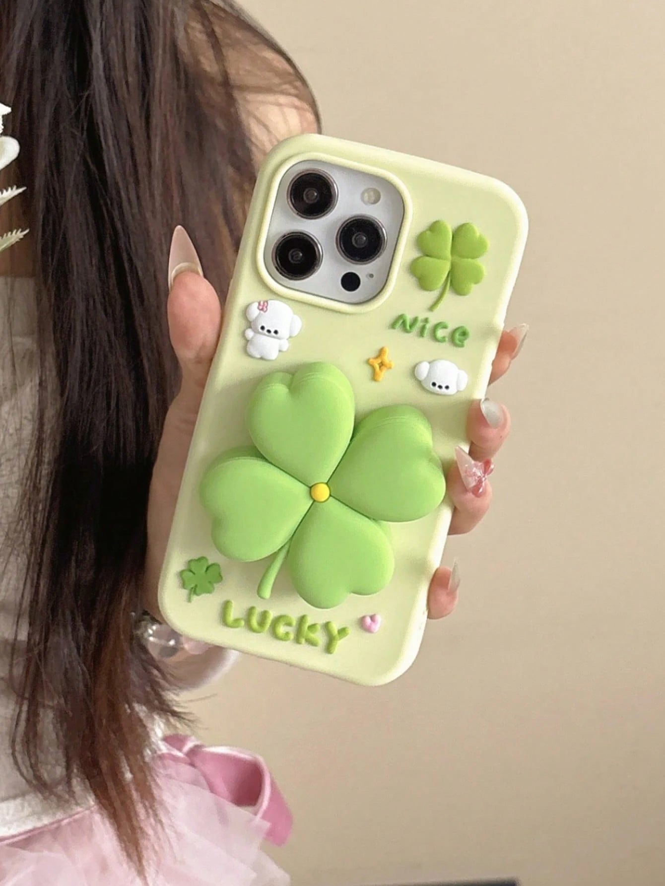 4-Leaf Clover Phone Holder Case, Suitable For IPhone 15 Pro Max/14 Pro Max/13 Pro Max/16 Pro Max, Shockproof, Creative, Minimalist, Elegant