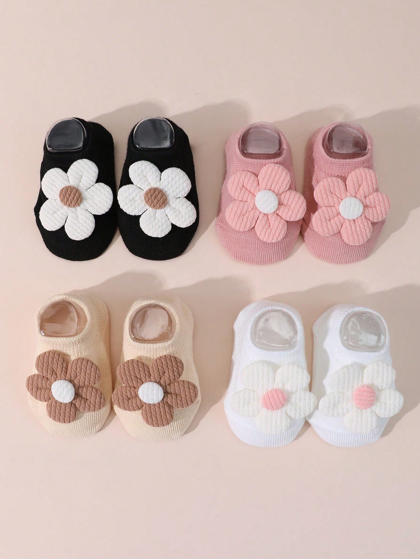 4 Pairs Baby Girls Floral Anti-Slip Floor Socks, Cute Short Ankle Socks For Infants, Suitable For All Seasons