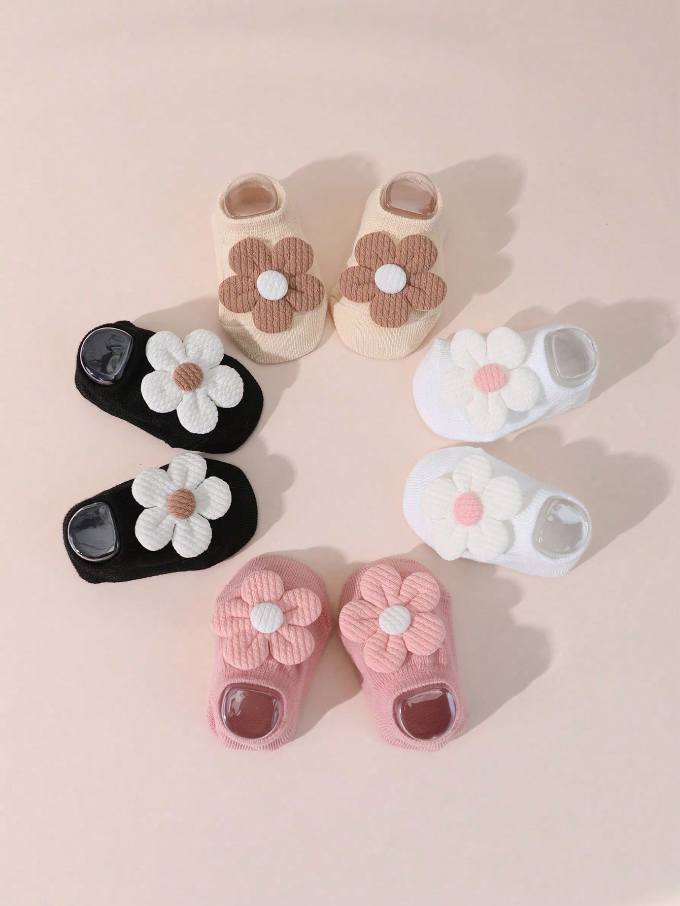 4 Pairs Baby Girls Floral Anti-Slip Floor Socks, Cute Short Ankle Socks For Infants, Suitable For All Seasons