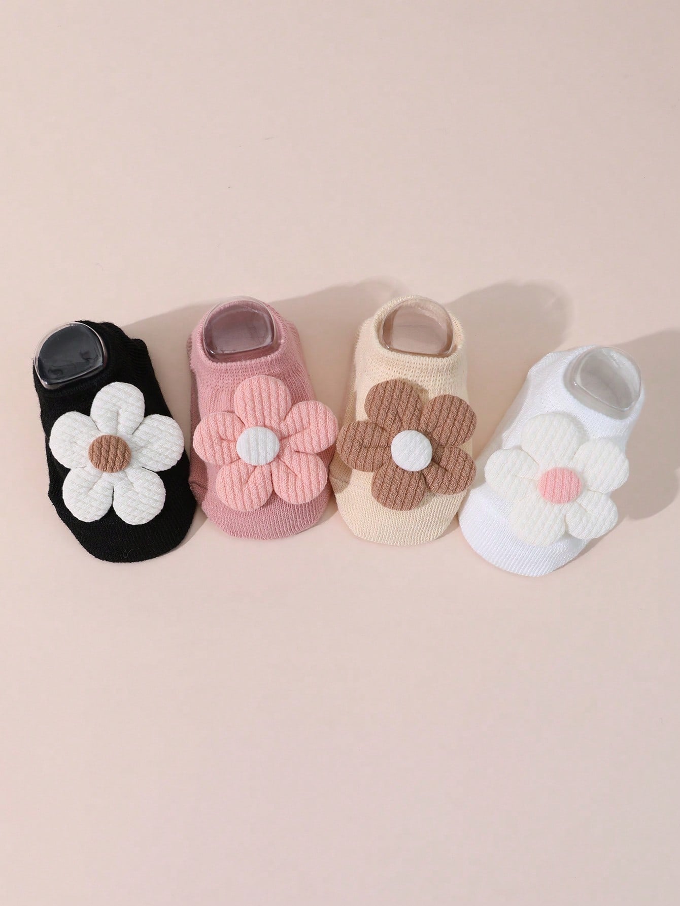 4 Pairs Baby Girls Floral Anti-Slip Floor Socks, Cute Short Ankle Socks For Infants, Suitable For All Seasons