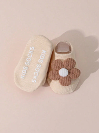 4 Pairs Baby Girls Floral Anti-Slip Floor Socks, Cute Short Ankle Socks For Infants, Suitable For All Seasons