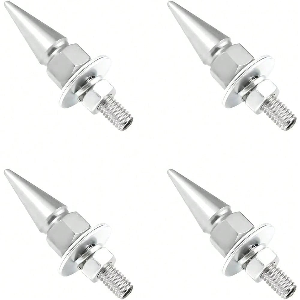 4 PCS Spikes License Plate Screws For Car, Anti Theft Spike Shape Aluminum Car Plate Frame Fastenings Bolt, Cool Licence Plate Screw Set For Car Truck Motorcycle, Car Accessories (Silver)