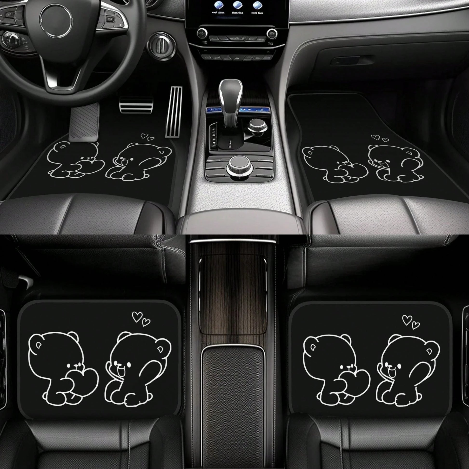 4-Piece Set Of Cute Cartoon Bear Universal Car Floor Mats, Waterproof, Non-Slip, Wear-Resistant, Easy To Clean, Suitable For Hatoh, Sedans, Pickups, And SUVs
