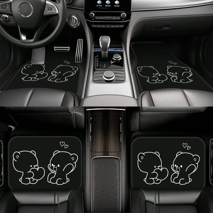 4-Piece Set Of Cute Cartoon Bear Universal Car Floor Mats, Waterproof, Non-Slip, Wear-Resistant, Easy To Clean, Suitable For Hatoh, Sedans, Pickups, And SUVs