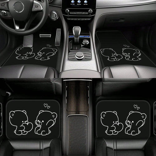 4-Piece Set Of Cute Cartoon Bear Universal Car Floor Mats, Waterproof, Non-Slip, Wear-Resistant, Easy To Clean, Suitable For Hatoh, Sedans, Pickups, And SUVs