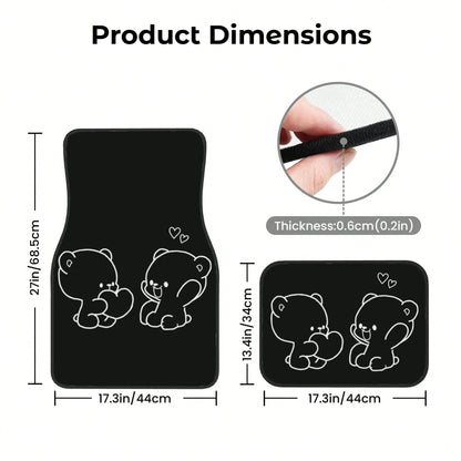 4-Piece Set Of Cute Cartoon Bear Universal Car Floor Mats, Waterproof, Non-Slip, Wear-Resistant, Easy To Clean, Suitable For Hatoh, Sedans, Pickups, And SUVs