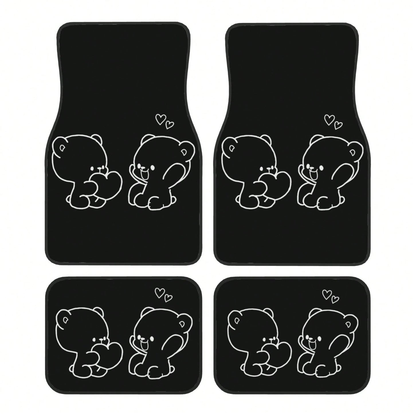 4-Piece Set Of Cute Cartoon Bear Universal Car Floor Mats, Waterproof, Non-Slip, Wear-Resistant, Easy To Clean, Suitable For Hatoh, Sedans, Pickups, And SUVs