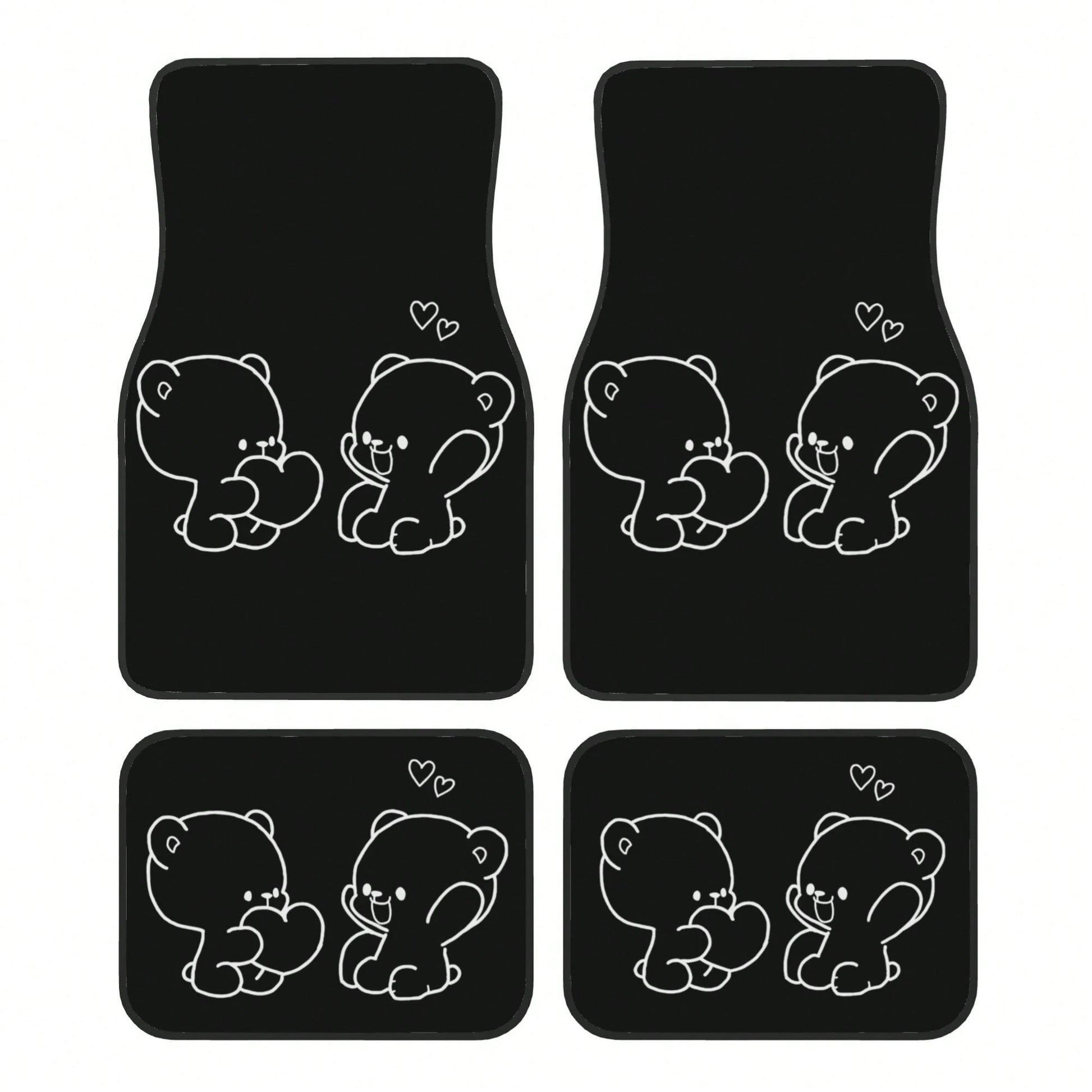 4-Piece Set Of Cute Cartoon Bear Universal Car Floor Mats, Waterproof, Non-Slip, Wear-Resistant, Easy To Clean, Suitable For Hatoh, Sedans, Pickups, And SUVs