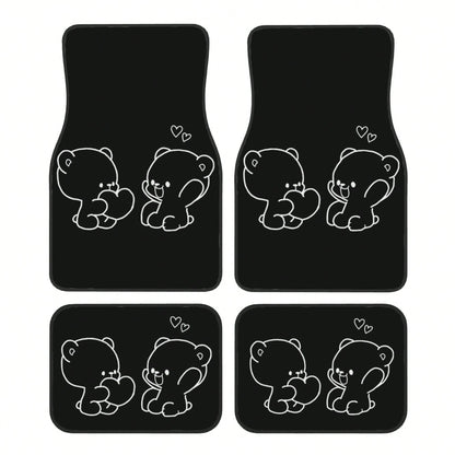 4-Piece Set Of Cute Cartoon Bear Universal Car Floor Mats, Waterproof, Non-Slip, Wear-Resistant, Easy To Clean, Suitable For Hatoh, Sedans, Pickups, And SUVs