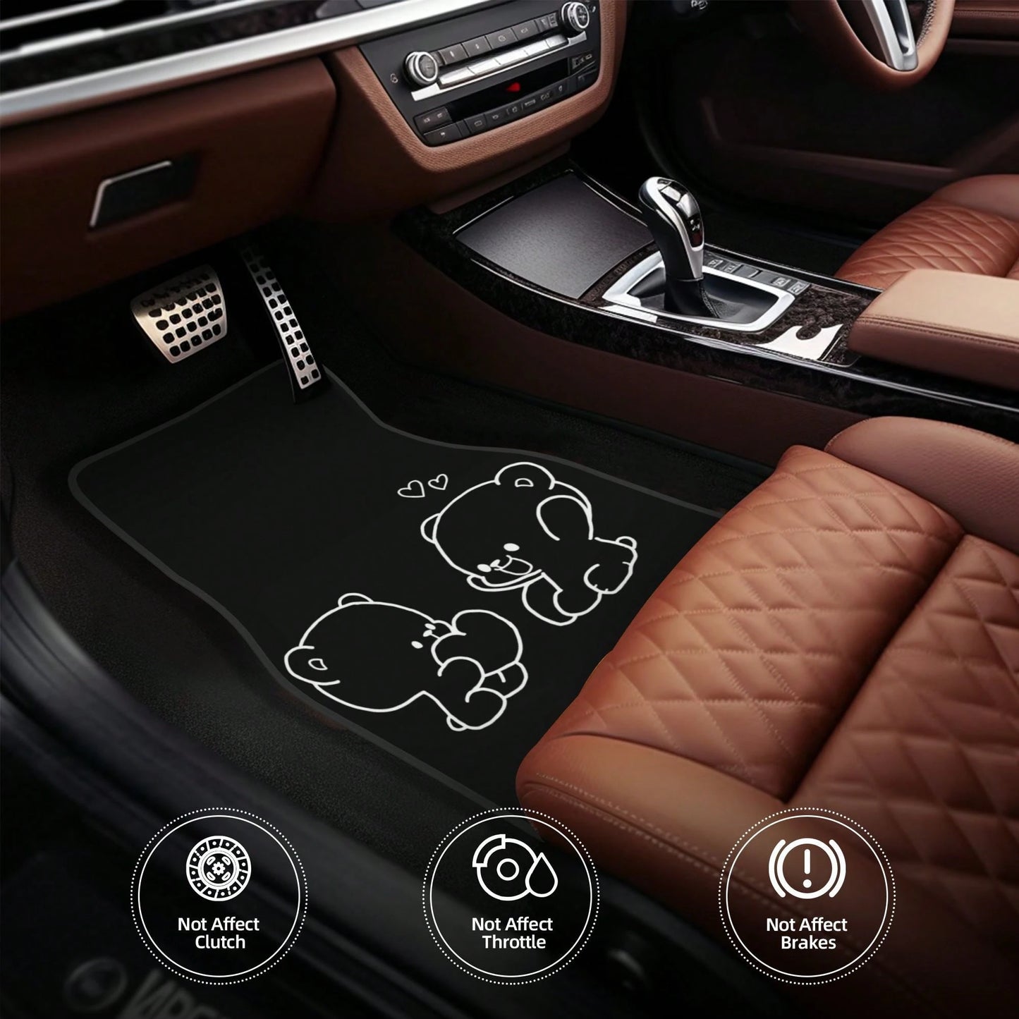 4-Piece Set Of Cute Cartoon Bear Universal Car Floor Mats, Waterproof, Non-Slip, Wear-Resistant, Easy To Clean, Suitable For Hatoh, Sedans, Pickups, And SUVs