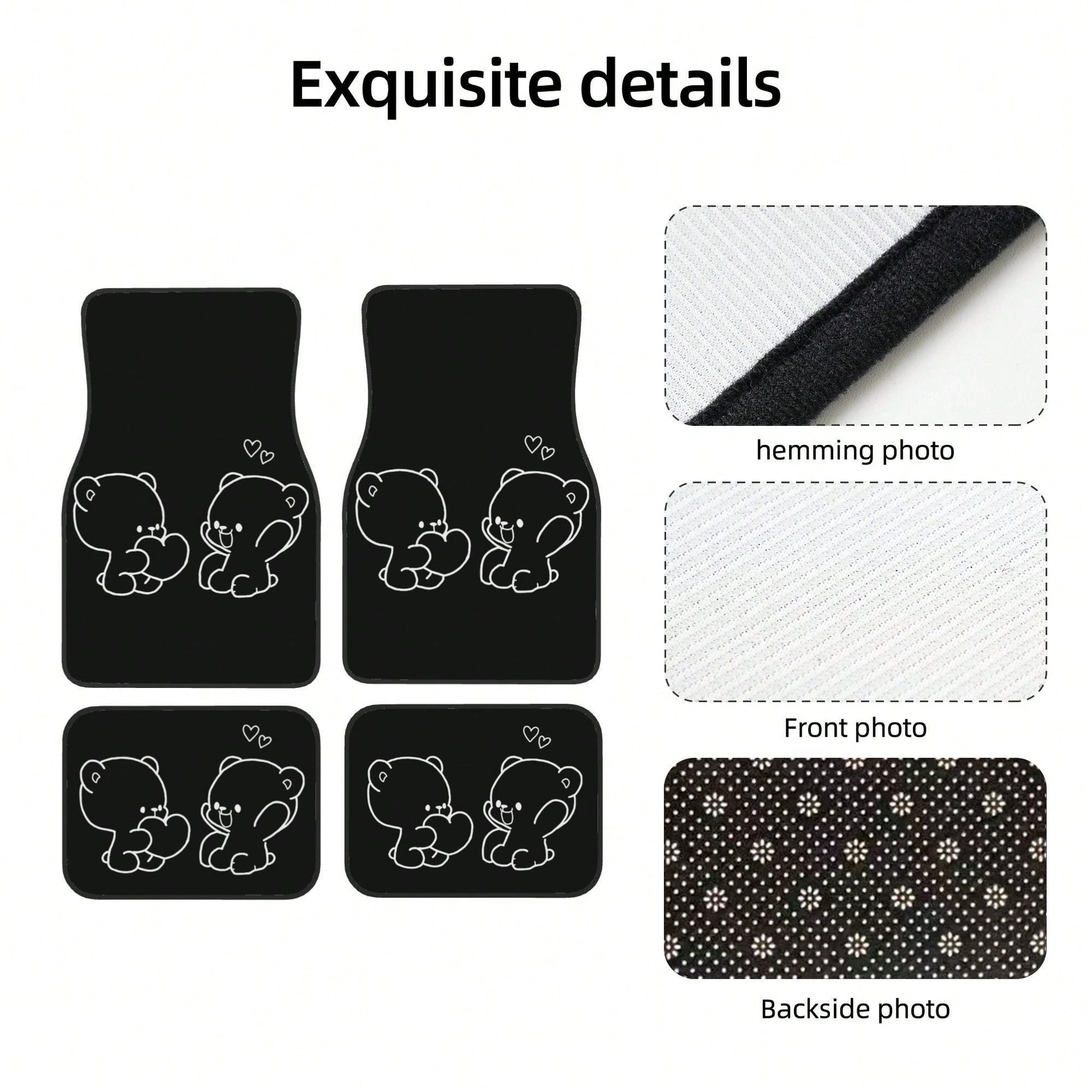 4-Piece Set Of Cute Cartoon Bear Universal Car Floor Mats, Waterproof, Non-Slip, Wear-Resistant, Easy To Clean, Suitable For Hatoh, Sedans, Pickups, And SUVs