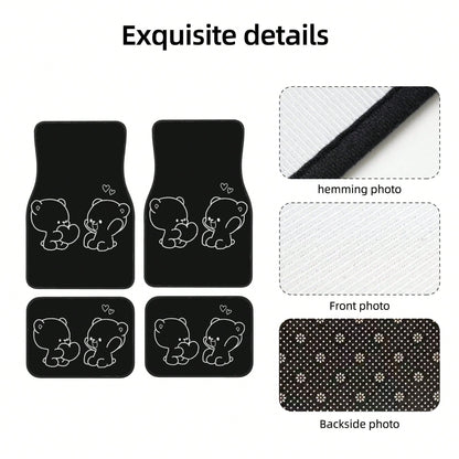 4-Piece Set Of Cute Cartoon Bear Universal Car Floor Mats, Waterproof, Non-Slip, Wear-Resistant, Easy To Clean, Suitable For Hatoh, Sedans, Pickups, And SUVs