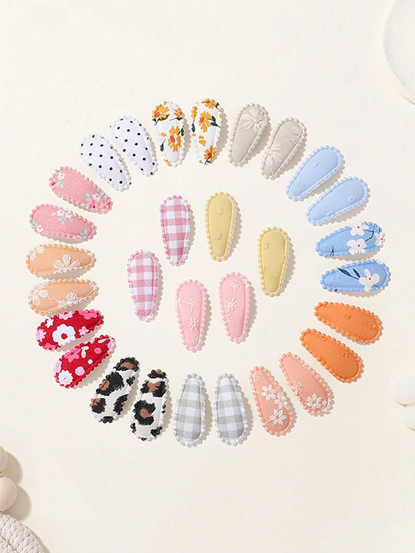 40/60pcs Random Cute Children Mini Water Drop BB Clips, Fabric Printed & Embroidered Hair Clips, Surprise Baby Girl Hair Accessories