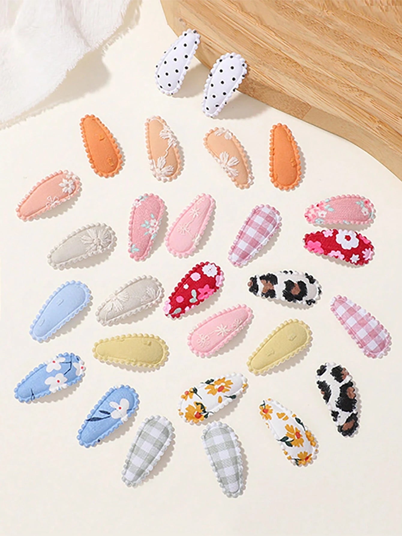 40/60pcs Random Cute Children Mini Water Drop BB Clips, Fabric Printed & Embroidered Hair Clips, Surprise Baby Girl Hair Accessories