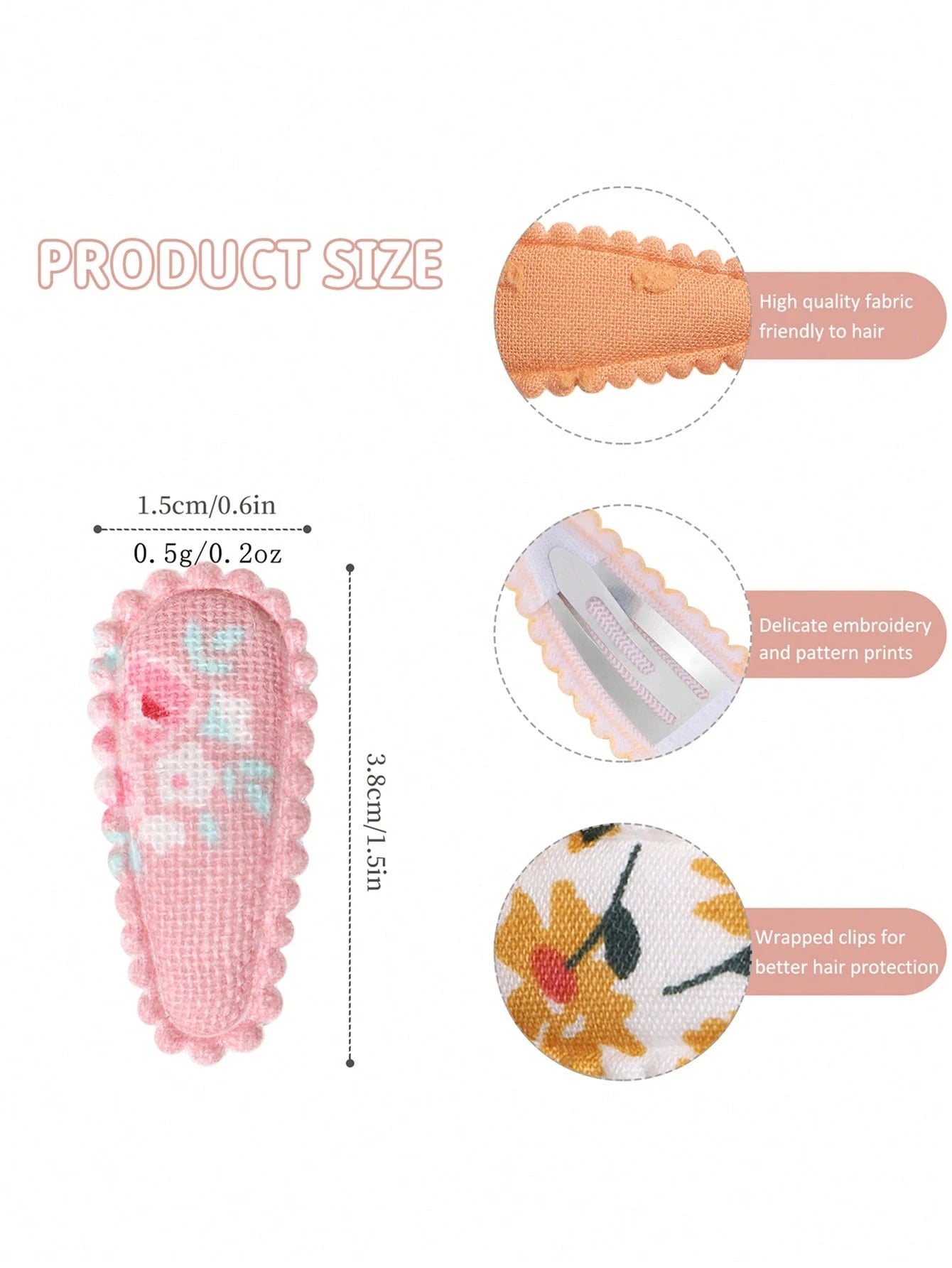 40/60pcs Random Cute Children Mini Water Drop BB Clips, Fabric Printed & Embroidered Hair Clips, Surprise Baby Girl Hair Accessories