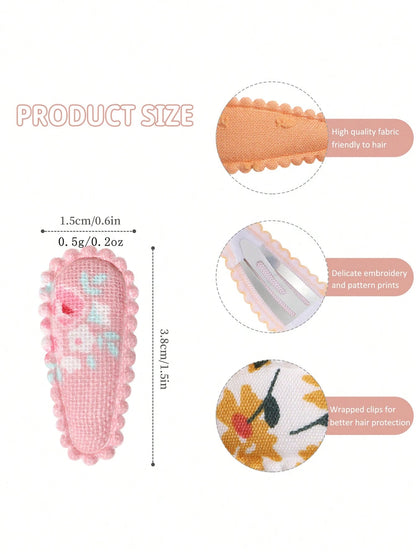 40/60pcs Random Cute Children Mini Water Drop BB Clips, Fabric Printed & Embroidered Hair Clips, Surprise Baby Girl Hair Accessories