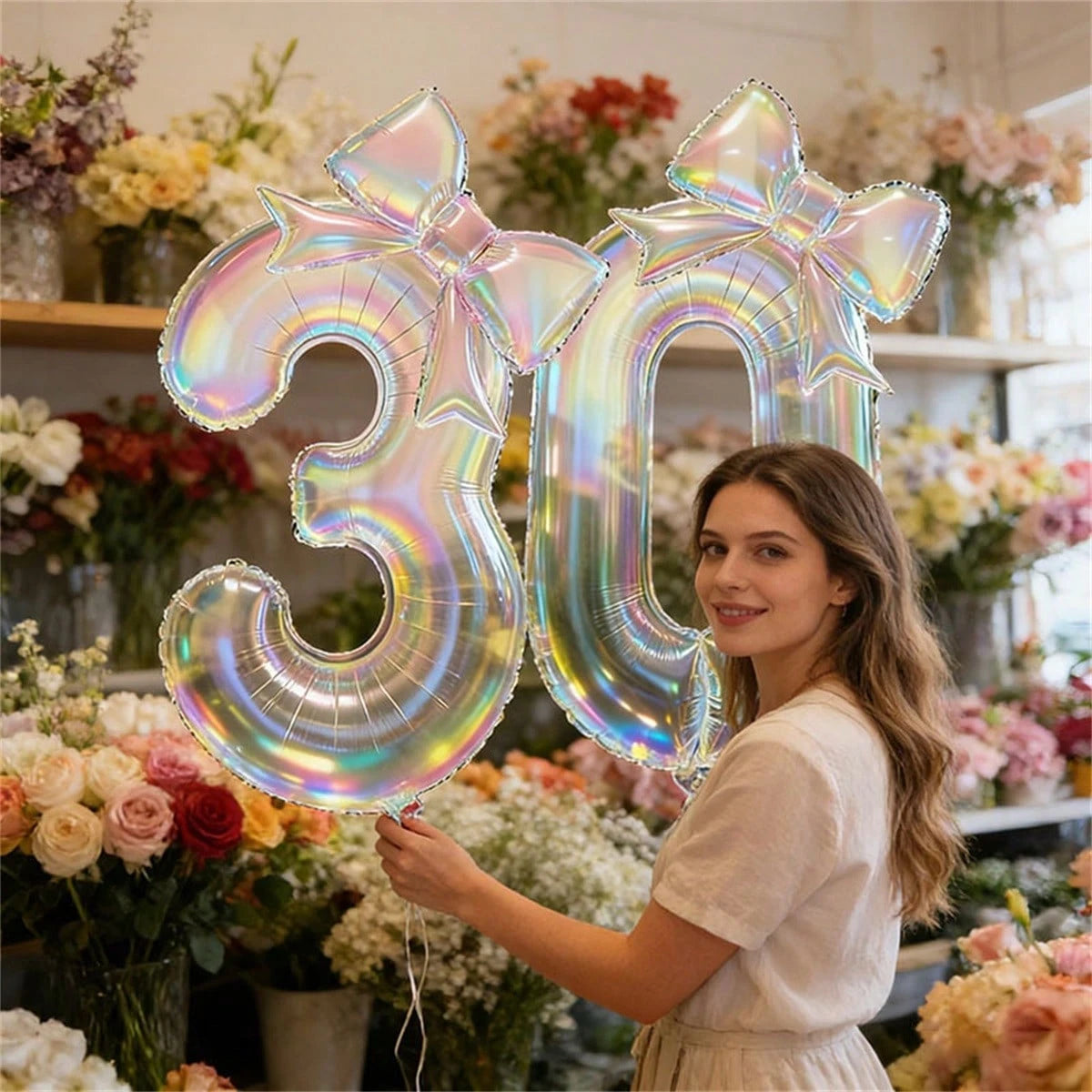 40-Inch Large Colorful Transparent Aluminum Foil Number Balloons Set (0-9) With Transparent Bow-Shaped Balloons And Glue Dots For Birthday Party Decorations, Anniversary Celebrations, Holiday Backdrop