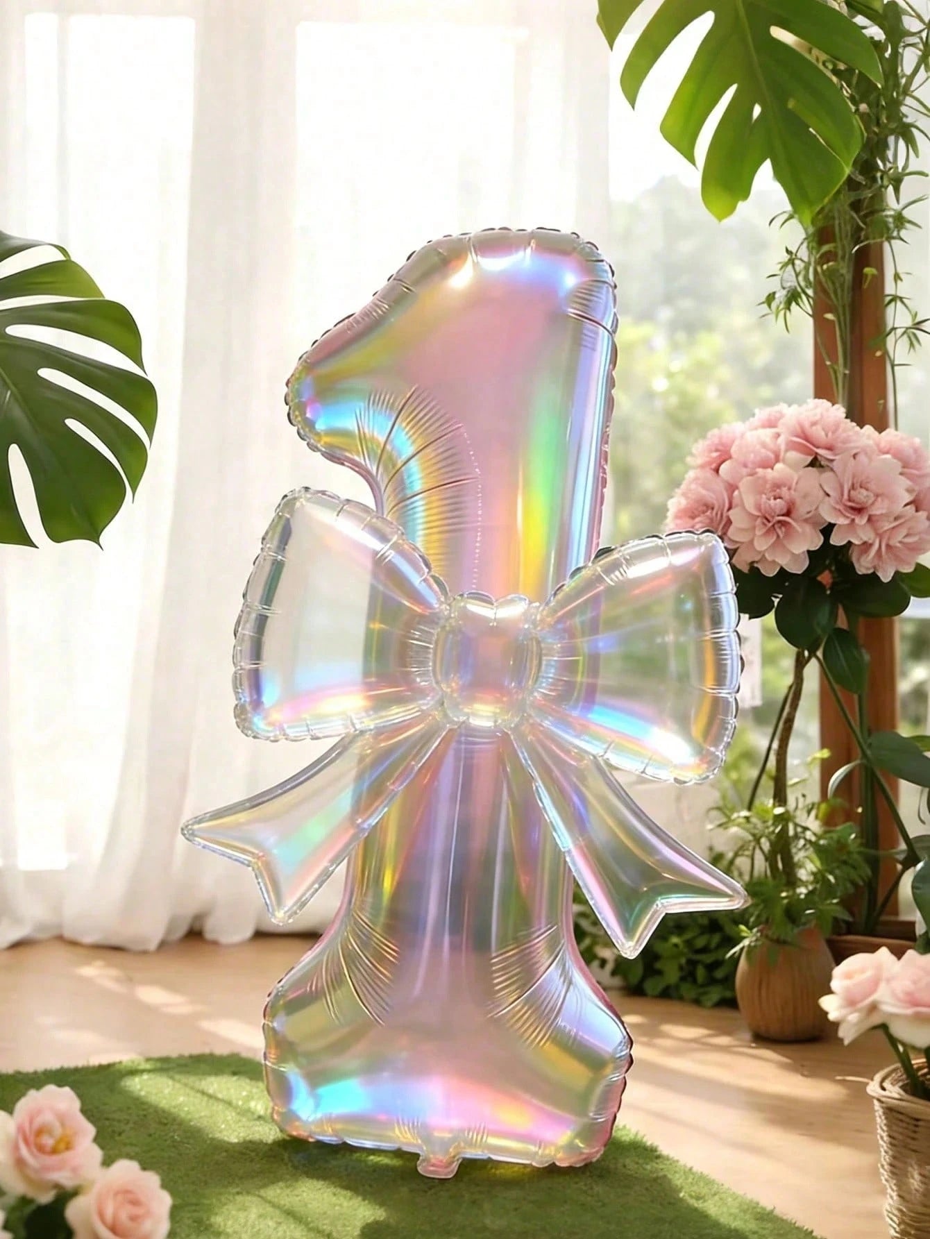 40-Inch Large Colorful Transparent Aluminum Foil Number Balloons Set (0-9) With Transparent Bow-Shaped Balloons And Glue Dots For Birthday Party Decorations, Anniversary Celebrations, Holiday Backdrop