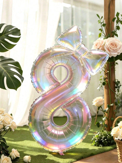 40-Inch Large Colorful Transparent Aluminum Foil Number Balloons Set (0-9) With Transparent Bow-Shaped Balloons And Glue Dots For Birthday Party Decorations, Anniversary Celebrations, Holiday Backdrop