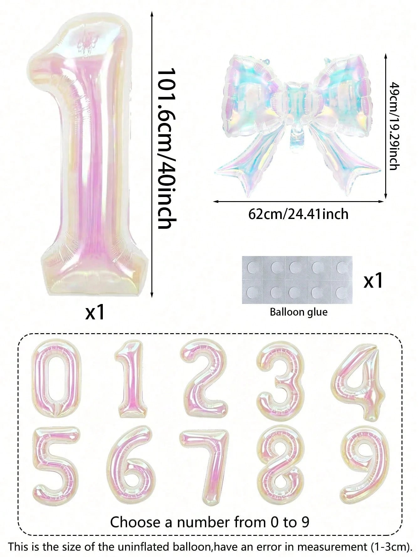 40-Inch Large Colorful Transparent Aluminum Foil Number Balloons Set (0-9) With Transparent Bow-Shaped Balloons And Glue Dots For Birthday Party Decorations, Anniversary Celebrations, Holiday Backdrop