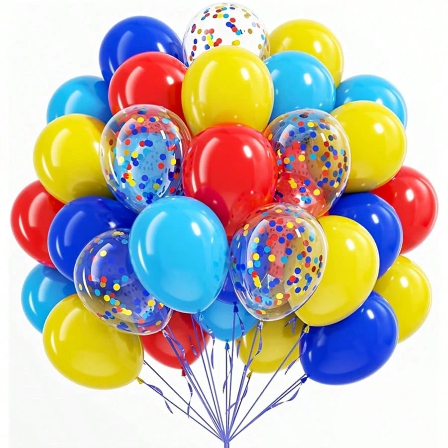 40pcs Colorful Circus Theme Balloons, Red Blue Yellow Multicolor Foil Sequin Balloons, Suitable For Circus Theme Birthday Party, Baby Shower, Celebration, Classroom, Bachelor Party, Holiday Party, Car