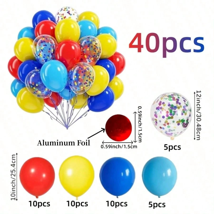 40pcs Colorful Circus Theme Balloons, Red Blue Yellow Multicolor Foil Sequin Balloons, Suitable For Circus Theme Birthday Party, Baby Shower, Celebration, Classroom, Bachelor Party, Holiday Party, Car